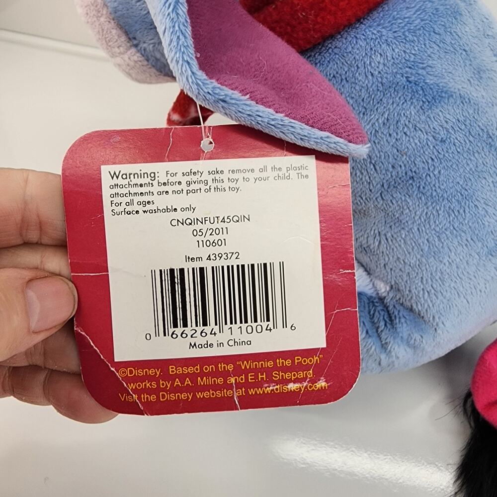 2011 Disney Holiday Eeyore Blue Plush 10" Winnie the Pooh Red Christmas Scarf - Picture 10 of 12